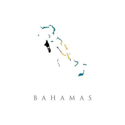 The Bahamas map with country flag. Flag of the The Bahamas overlaid on detailed outline map isolated on white background