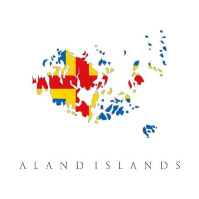 Map of Aland Islands. Scandinavian flag with a cross. Yellow blue red national symbol. Vector Illustration of the Flag Map of Finish Autonomous Region of Aland Islands
