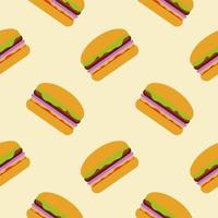 Ilustración de vector de diseño plano de patten sin costura de hamburguesa. comida rápida dibujado a mano sin fisuras de fondo