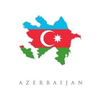 Azerbaijan outline map country shape state borders symbol. Crescent Moon and Star flag of the country in the form of borders. Stock vector illustration isolated on white background.