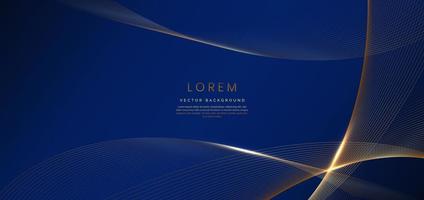 Abstract luxury golden lines curved overlapping on dark blue background. Template premium award design. vector