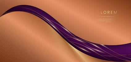 Elegant brown background, curved shape with golden shiny curve pattern, deep with elegant violet. Luxury style.