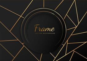 Abstract luxury gold geometric triangles line on black background. Frame circle. vector