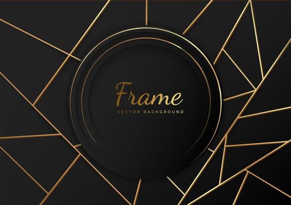 Abstract luxury gold geometric triangles line on black background. Frame circle.