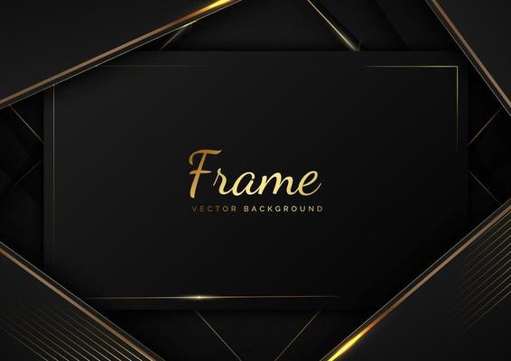 Abstract template black and grey geometric oblique with golden line layer on black background. Luxury style. Frame background.