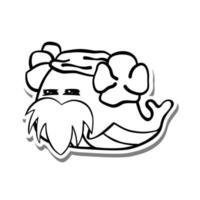 Cute cartoon Whale wearing a towel on the head Monochrome. Doodle on white silhouette and gray shadow. Vector illustration about aquatic animals for any design.