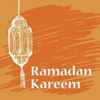 Arabic Lantern Ramadan kareem hand drawn style orange vector