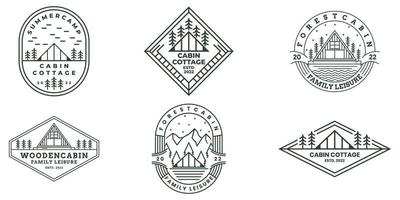 Set Bundle of Cabin cottage line art logo vector illustration design