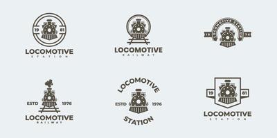 conjunto de diseño de ilustración de vector de logotipo de locomotora, plantilla de logotipo de tren