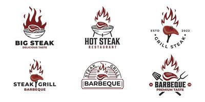 Set Bundle of Steak barbecue logo vector illustration design, Hot Steak grill barbecue logo template