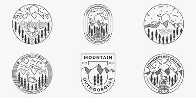 Set of Mountain Outdoor wild life logo vector illustration design, mountain line art style