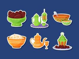 conjunto de pegatinas de comida iftar vector