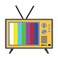 Rectangular retro tv, flat vector, isolated on white background, yellow tv with colorful stripes on the screen vector