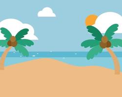 Sea view with coconut tree and blue sea and sunny weather. Cartoon vector style for your design