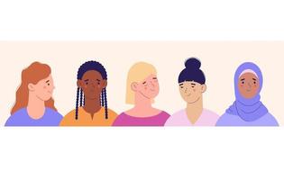 mujeres de diferentes nacionalidades y culturas africanas, europeas, latinoamericanas, asiáticas, árabes. vector