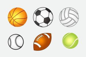 colección de ilustración de vector de dibujos animados de deportes de pelota aislado sobre fondo blanco. conjunto de ilustración de colección de dibujos animados de deportes de pelota. ilustración vectorial de diseño de bolas.