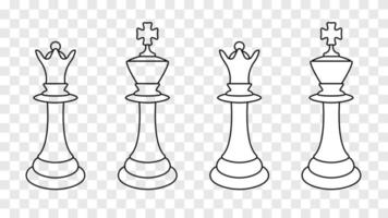 ajedrez reina y rey contorno aislado 3d. figuras principales elegantes negras victoria estratégica en el concepto de juego de lógica antigua primacía y lucha vectorial vector