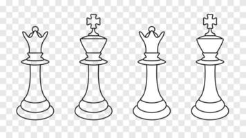 Chess queen and king contour isolated 3d. Black graceful main figures strategic victory in ancient logic game concept primacy and vector struggle