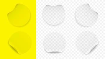 Round curled stickers template mockup. Yellow label banners white surface for publications and advertising text web product promotion and social vector communication