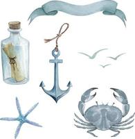 Nautical set with watercolor illustrations. vector