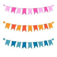 Multicolored bright buntings garlands isolated on white background. vector