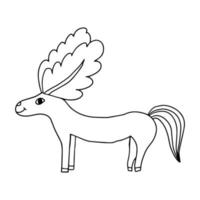 Cartoon doodle linear alien deer or antelope animal isolated on white background. vector