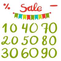 Set of elements with word sale, digits, garland, percent. vector
