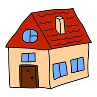 Cartoon doodle linear house, building isolated on white background. vector