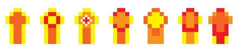 Set christian cross pixel style vector symbol flat and outline style