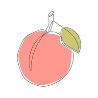 Continuous single line drawing of peach fruit. Minimalistic colorful sketch for logo, posters, wall art. Vector illustration isolated on white background