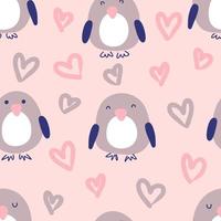 Delicate romantic seamless pattern with penguins and hearts. vector