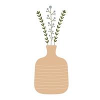 ramos de flores de tulipanes en una jarra de cerámica de moda. Linda elegante simple ilustración botánica plana. primavera verde. ilustración para tarjetas florales, tiendas, 8 de marzo y decoración de pascua. vector