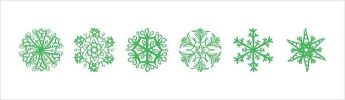 Green and White Snowflakes Set Vector