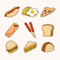 Collection of fast food clipart vector flat concept