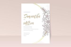 plantilla de invitación de boda con decoración de contorno floral vector