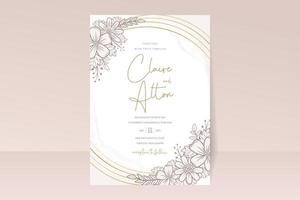 Wedding invitation template with floral outline decoration vector