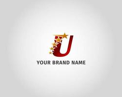 letter U red metallic with five golden star logo template vector