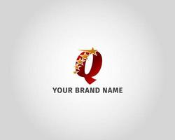 letter Q red metallic with five golden star logo template vector