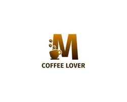 plantilla de logotipo de taza y café de letra m vector