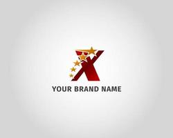 letter X red metallic with five golden star logo template vector