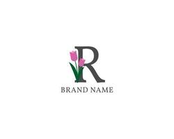 letter R tulip alphabet vintage logo vector