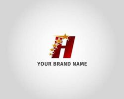 letter H red metallic with five golden star logo template vector