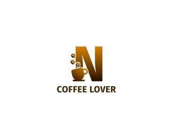 plantilla de logotipo de letra n café y taza vector