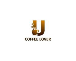 plantilla de logotipo de taza y café de letra u vector