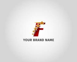 letter F red metallic with five golden star logo template vector