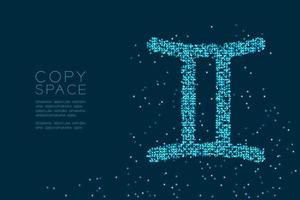 Abstract Star pattern Gemini Zodiac sign shape, star constellation concept design blue color illustration isolated on dark blue background with copy space, vector eps 10