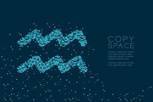 Abstract Star pattern Aquarius Zodiac sign shape, star constellation concept design blue color illustration isolated on dark blue background with copy space, vector eps 10