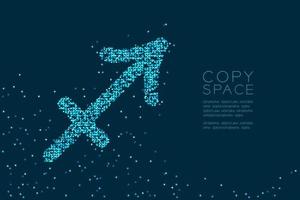 Abstract Star pattern Sagittarius Zodiac sign shape, star constellation concept design blue color illustration isolated on dark blue background with copy space, vector eps 10
