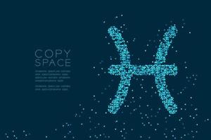 Abstract Star pattern Pisces Zodiac sign shape, star constellation concept design blue color illustration isolated on dark blue background with copy space, vector eps 10