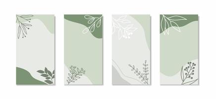 Minimal social media story background with Pastel color and line art floral ornament vertical background